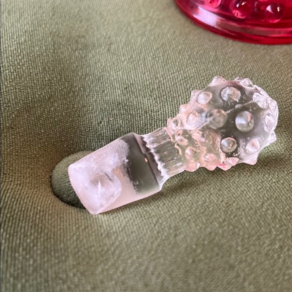 Fenton Glass Cranberry Opalescent Hobnail Oil Bottle Cruet w/ Crystal Stopper - Picture 15 of 16